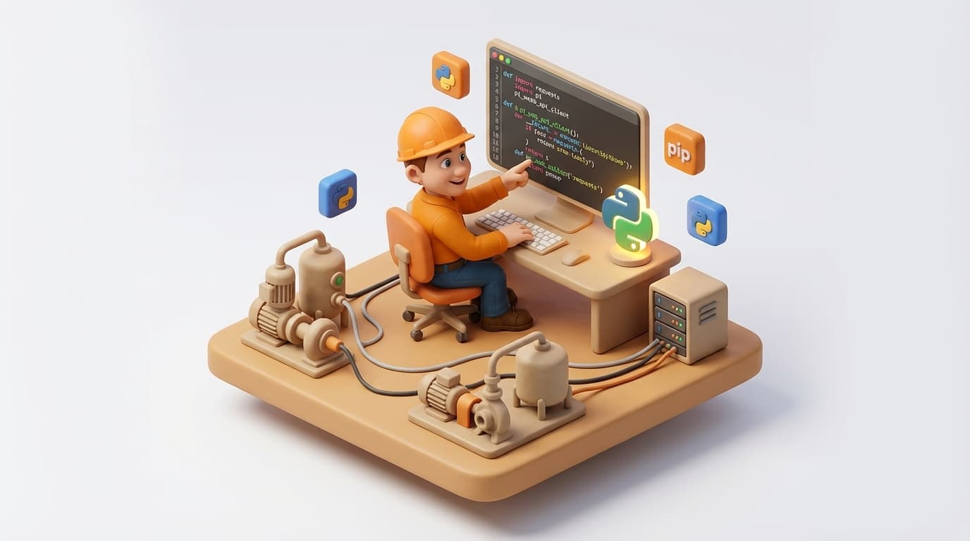 Developer workstation with Python code connecting to industrial equipment