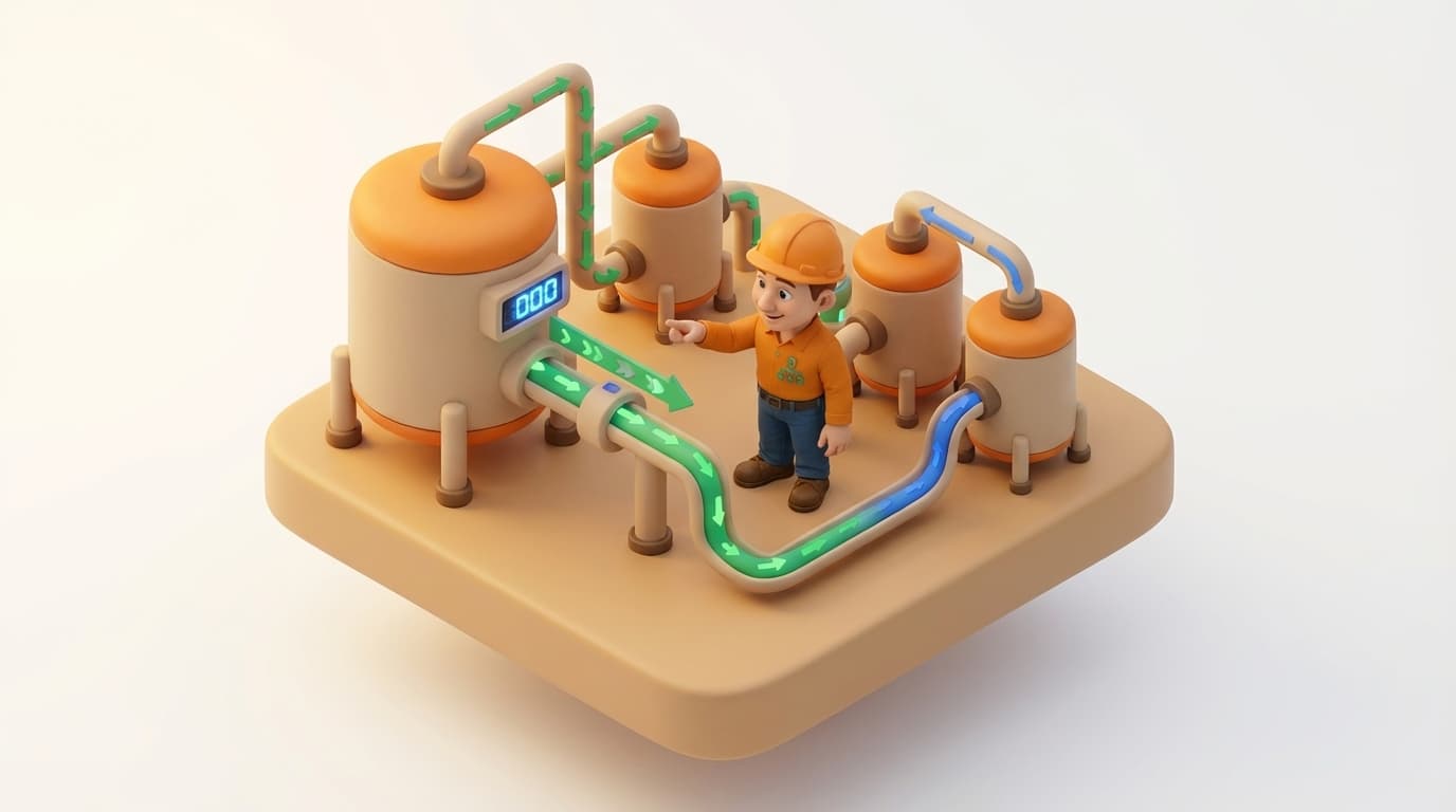 Sharp PI hero illustration for Capturing the Last Good PI Tag Value with AF Analytics in technical editorial style, showing data storage tanks with flow meters and streaming data pipes.