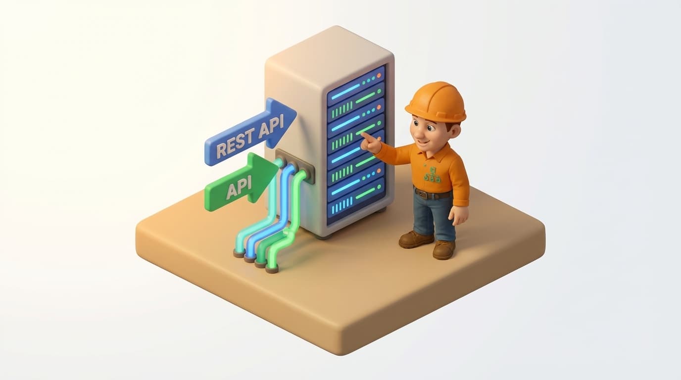 Sharp PI hero illustration for PI System Health Monitoring: A Comprehensive Guide in troubleshooting style, showing server rack with REST API endpoint arrows and data pipes.