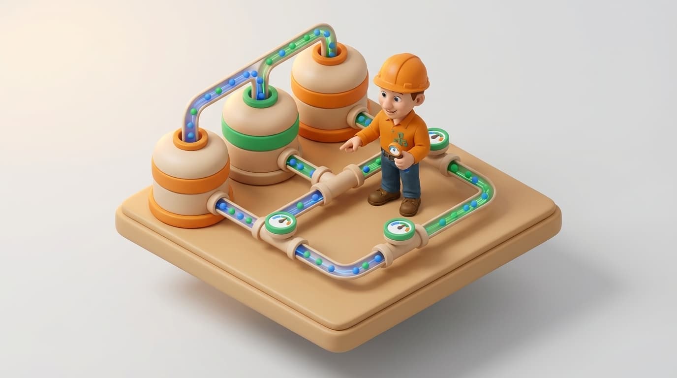 Sharp PI hero illustration for TagTot vs Total(RecordedValues): Demystifying AF Analytics Calculations in technical editorial style, showing data storage tanks with flow meters and streaming data pipes.