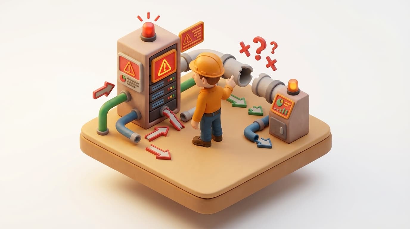 Sharp PI hero illustration for Troubleshooting Missing PI Data Archive Services in PI Server 2018 in troubleshooting style, showing server rack with REST API endpoint arrows and data pipes.