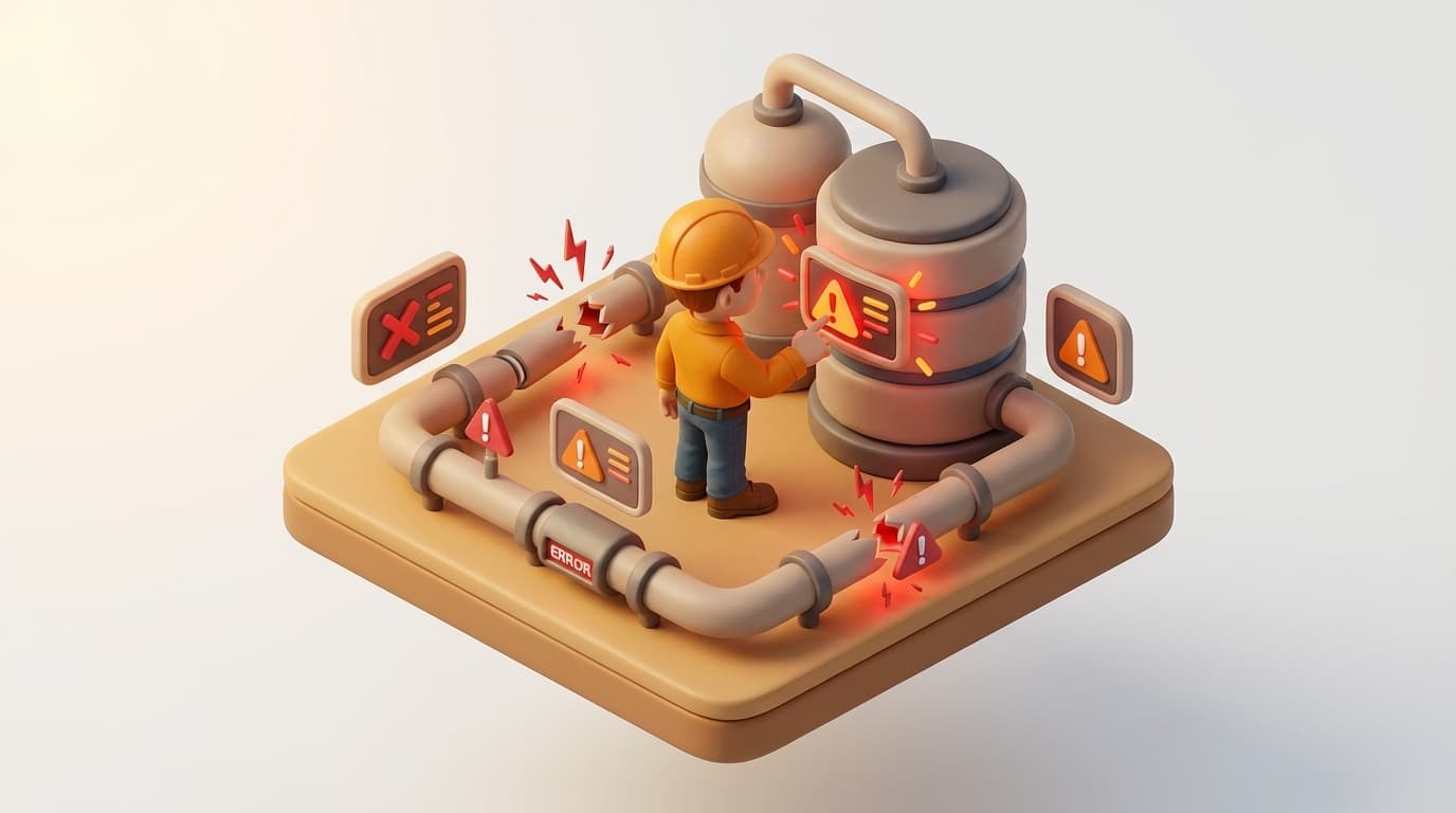 Sharp PI hero illustration for Troubleshooting PI Interface Error -10400: Permissions Explained in troubleshooting style, showing data storage tanks with flow meters and streaming data pipes.
