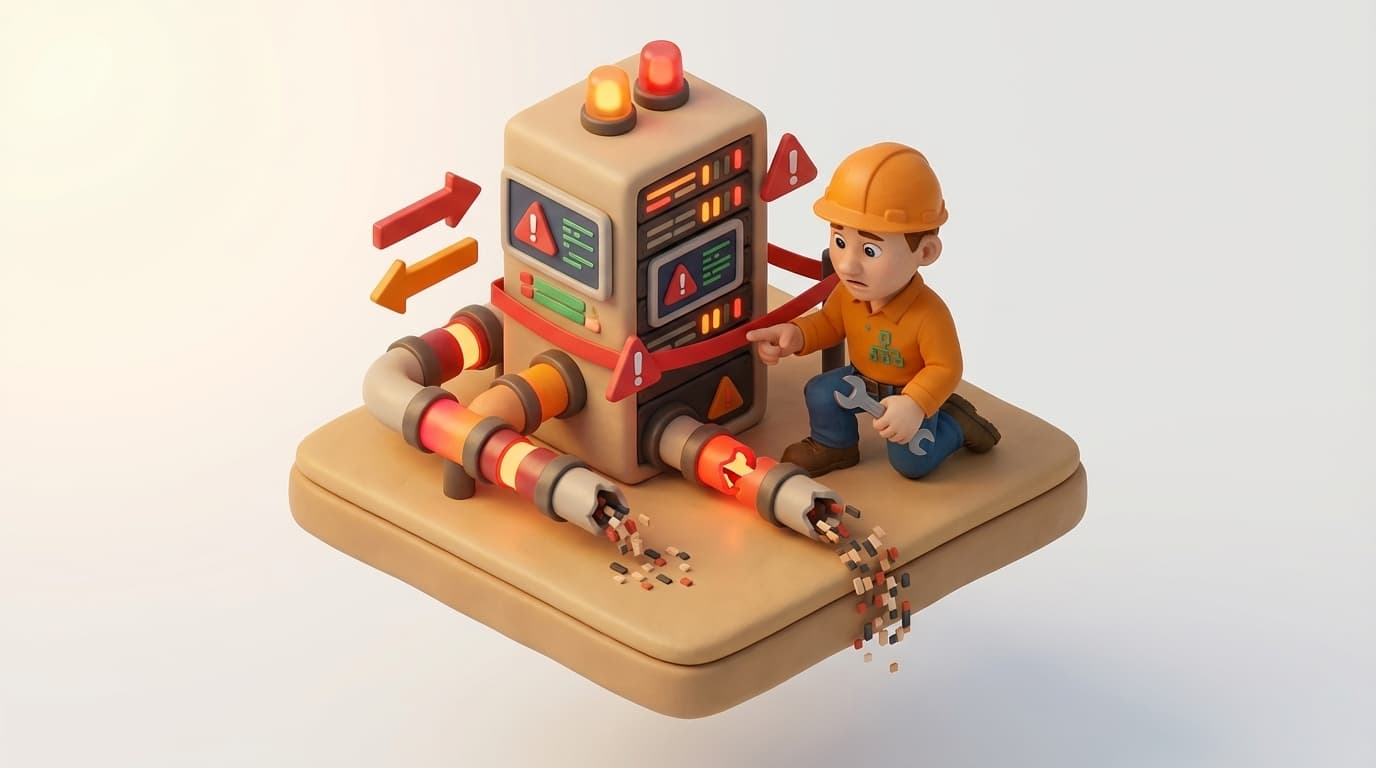 Sharp PI hero illustration for Troubleshooting PI Vision Custom Symbols: Data Display Issues in troubleshooting style, showing server rack with REST API endpoint arrows and data pipes.